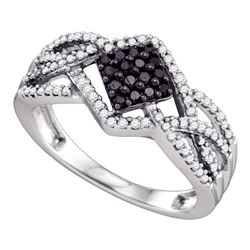 0.35 CTW Black Color Diamond Square Cluster Ring 10KT White Gold - REF-34X4Y