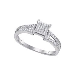 0.15 CTW Diamond Square Cluster Bridal Wedding Engagement Ring 10KT White Gold - REF-16K4W