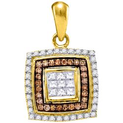 0.33 CTW Cognac-brown Color Diamond Square Pendant 10KT Yellow Gold - REF-22N4F