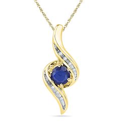 0.77 CTW Created Blue Sapphire Solitaire Diamond Pendant 10KT Yellow Gold - REF-13X4Y