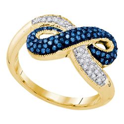 0.36 CTW Blue Color Diamond Infinity Ring 10KT Yellow Gold - REF-32K9W