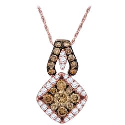 0.62 CTW Brown Color Diamond Diagonal Square Cluster Pendant 14KT Rose Gold - REF-64M4H