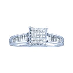 0.50 CTW Princess Diamond Square Cluster Ring 14KT White Gold - REF-30K2W