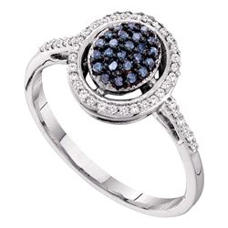 0.25 CTW Blue Color Diamond Oval Cluster Ring 10KT White Gold - REF-20Y9X