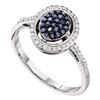 Image 1 : 0.25 CTW Blue Color Diamond Oval Cluster Ring 10KT White Gold - REF-20Y9X