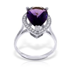 Genuine 3.41 ctw Amethyst & Diamond Ring Jewelry 14KT White Gold - REF-75Z4N
