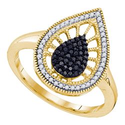 0.35 CTW Black Color Diamond Teardrop Ring 10KT Yellow Gold - REF-30K2W