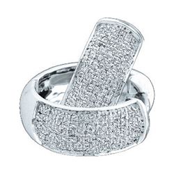 0.50 CTW Pave-set Diamond Huggie Hoop Earrings 14KT White Gold - REF-64K4W