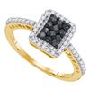 Image 1 : 0.45 CTW Black Color Diamond Cluster Ring 10KT Yellow Gold - REF-24Y2X