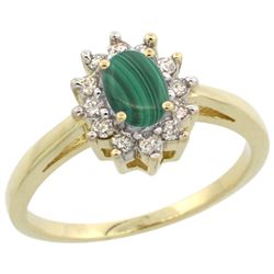 Natural 0.67 ctw Malachite & Diamond Engagement Ring 10K Yellow Gold - REF-38A4V