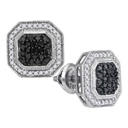 0.50 CTW Black Color Diamond Geometric Octagon Cluster Earrings 10KT White Gold - REF-34W4K