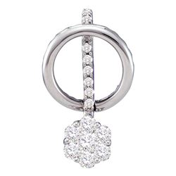 0.74 CTW Diamond Flower Cluster Dangle Pendant 14KT White Gold - REF-64X4Y