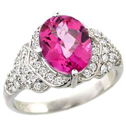 Natural 2.92 ctw pink-topaz & Diamond Engagement Ring 14K White Gold - REF-102M7H