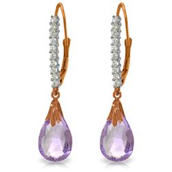 Genuine 6.3 ctw Amethyst & Diamond Earrings Jewelry 14KT Rose Gold - REF-56F3Z