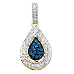 0.20 CTW Blue Color Diamond Teardrop Dangle Pendant 10KT Yellow Gold - REF-16X4Y