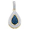 Image 1 : 0.20 CTW Blue Color Diamond Teardrop Dangle Pendant 10KT Yellow Gold - REF-16X4Y