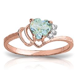 Genuine 0.97 ctw Aquamarine & Diamond Ring Jewelry 14KT Rose Gold - REF-32A3K