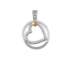 0.20 CTW Diamond Circle & Nested Heart Love Pendant 10KT Two-tone Gold - REF-14H9M