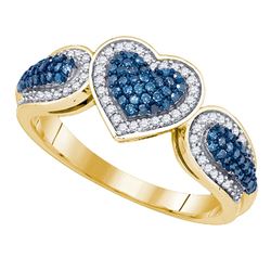 0.40 CTW Blue Color Diamond Heart Love Ring 10KT Yellow Gold - REF-40K4W
