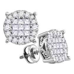 0.25 CTW Princess Diamond Soleil Cluster Stud Earrings 14KT White Gold - REF-33M7H