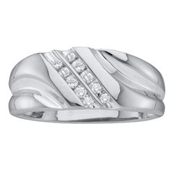 0.12 CTW Diamond Mens Lightweight 2-row Channel-set Ring 14k White Gold - REF-26H9M