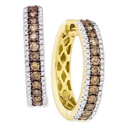 1.01 CTW Cognac-brown Color Diamond Hoop Earrings 14KT Yellow Gold - REF-75H2M