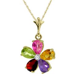 Genuine 2.22 ctw Pink Topaz, Citrine & Amethyst & Diamond Necklace Jewelry 14KT Yellow Gold - REF-30