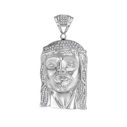 0.40 CTW Mens Diamond Jesus Head Pendant 10KT White Gold - REF-86N2F