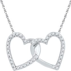 0.16 CTW Diamond Double Linked Heart Pendant 10KT White Gold - REF-12Y2X