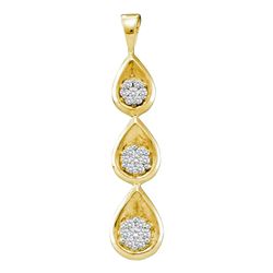 0.25 CTW Diamond Triple Cascading Flower Cluster Pendant 14KT Yellow Gold - REF-37N5F
