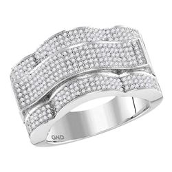 1 CTW Mens Diamond Domed Rectangle Cluster Ring 10KT White Gold - REF-89K9W