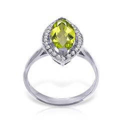 Genuine 2.15 ctw Peridot & Diamond Ring Jewelry 14KT White Gold - REF-71F3Z