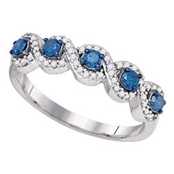 0.50 CTW Blue Color Diamond Woven Ring 10KT White Gold - REF-26M9H