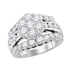 3.23 CTW Diamond Flower Cluster Bridal Engagement Ring 14KT White Gold - REF-304N5F
