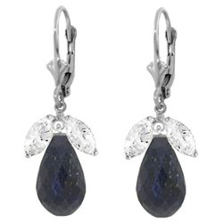 Genuine 18.6 ctw White Topaz & Sapphire Earrings Jewelry 14KT White Gold - REF-46W7Y