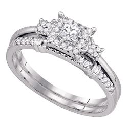0.30 CTW Princess Diamond Halo Bridal Engagement Ring 10KT White Gold - REF-41N9F