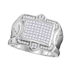 1.08 CTW Mens Princess Diamond Symmetrical Square Cluster Ring 10KT White Gold - REF-93K7W