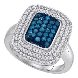 0.75 CTW Blue Color Diamond Rectangle Cluster Ring 10KT White Gold - REF-52X4Y
