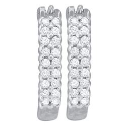 0.25 CTW Pave-set Diamond Huggie Hoop Earrings 10KT White Gold - REF-16M4H