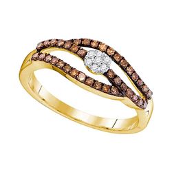 0.35 CTW Cognac-brown Color Diamond Strand Cluster Ring 10KT Yellow Gold - REF-20X9Y