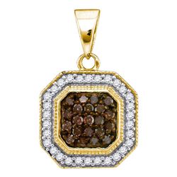 0.33 CTW Cognac-brown Color Diamond Octagon Cluster Pendant 10KT Yellow Gold - REF-16H4M