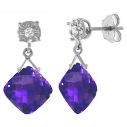 Genuine 17.56 ctw Amethyst & Diamond Earrings Jewelry 14KT White Gold - REF-48F3Z