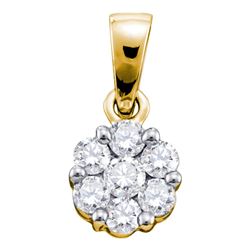 0.50 CTW Diamond Flower Cluster Pendant 14KT Yellow Gold - REF-37K5W