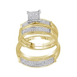 0.37 CTW His & Hers Diamond Cluster Matching Bridal Ring 10KT Yellow Gold - REF-44F9N