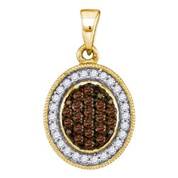 0.35 CTW Cognac-brown Color Diamond Oval Cluster Pendant 10KT Yellow Gold - REF-19W4K