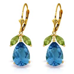 Genuine 13 ctw Blue Topaz & Peridot Earrings Jewelry 14KT Yellow Gold - REF-61Z2N