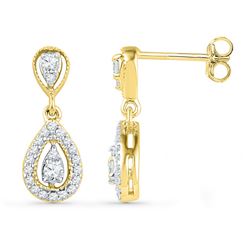 0.36 CTW Diamond Teardrop Dangle Screwback Earrings 10KT Yellow Gold - REF-30Y2X