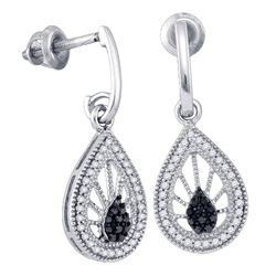 0.35 CTW Black Color Diamond Teardrop Dangle Earrings 10KT White Gold - REF-30K2W