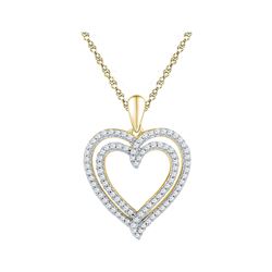 0.50 CTW Diamond Double Heart Pendant 10KT Yellow Gold - REF-32F9N