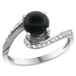 Natural 0.88 ctw onyx & Diamond Engagement Ring 10K White Gold - REF-41A7V